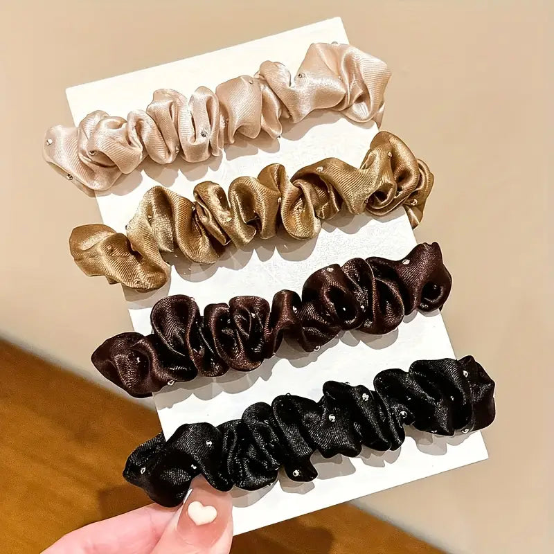 5pcs Satin Hair Scrunchies With Rhinestones