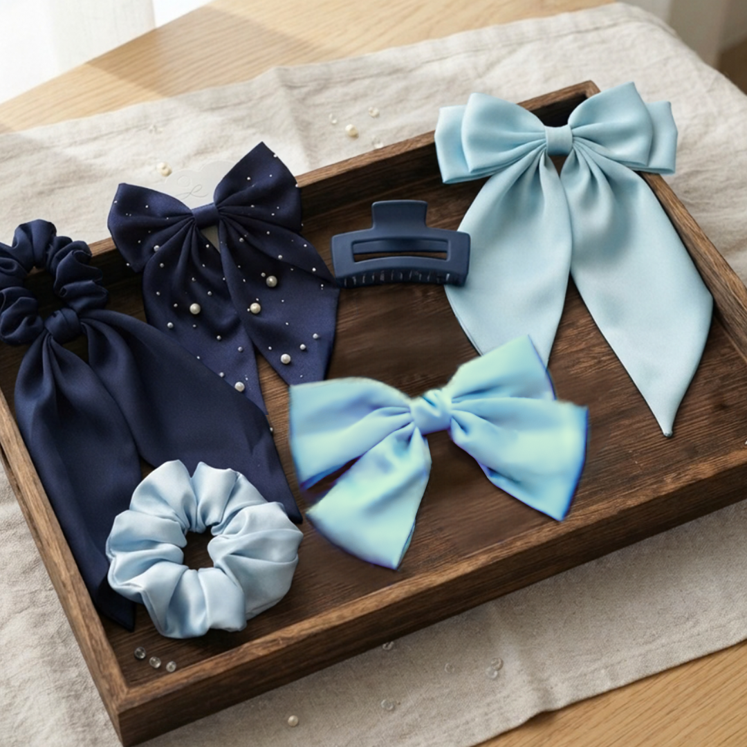 6pcs Blue Hair Accessories Bundle