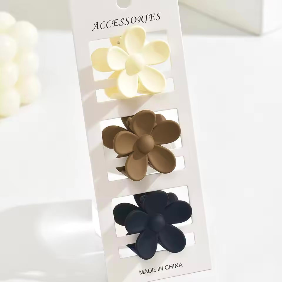 3pcs Small Coffee Color Flower Clips