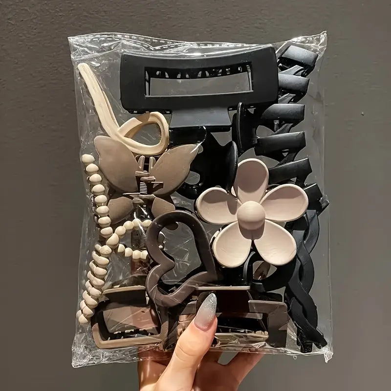 8pcs Earthy Tone Claw Clips Set