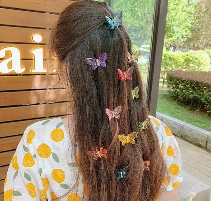 2 Mini Crystal Butterfly Claw Clip