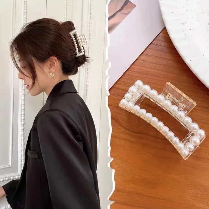 Transparent Pearl Rectangle Claw Clip